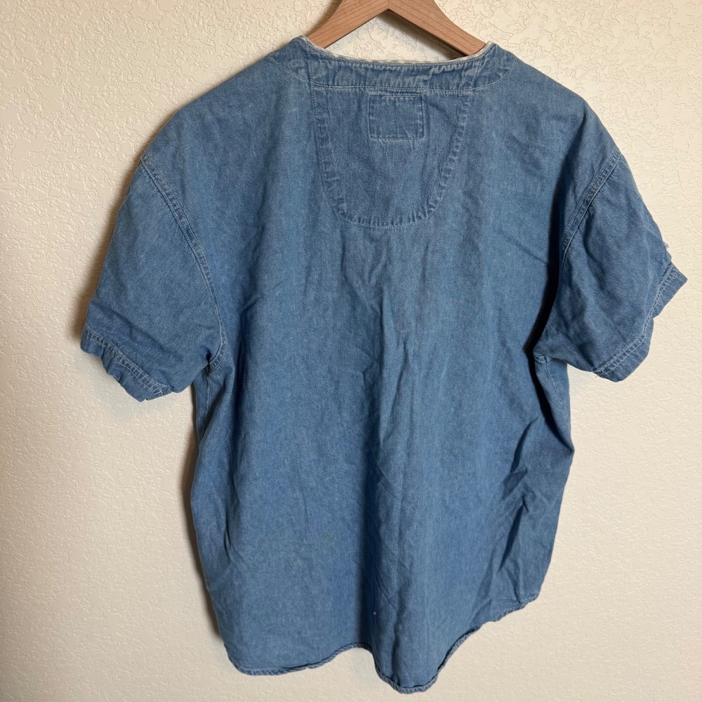 Vintage Cottagecore Quizz Again Embroidered Cat Denim Shirt Large Blue - Picture 3 of 5